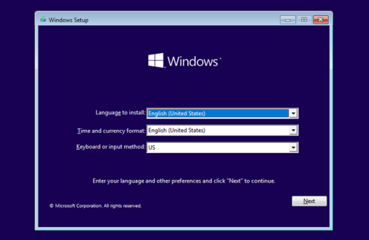 Начните установку Windows 10, как обычно.