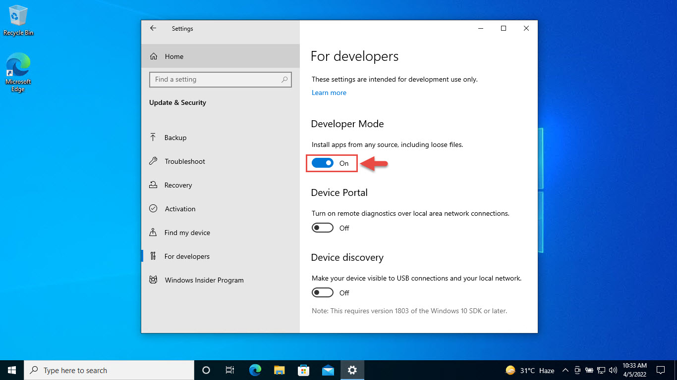 Включите режим разработчика 2.