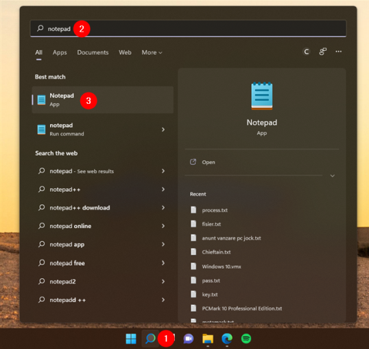 Открытие Блокнота в Windows 11