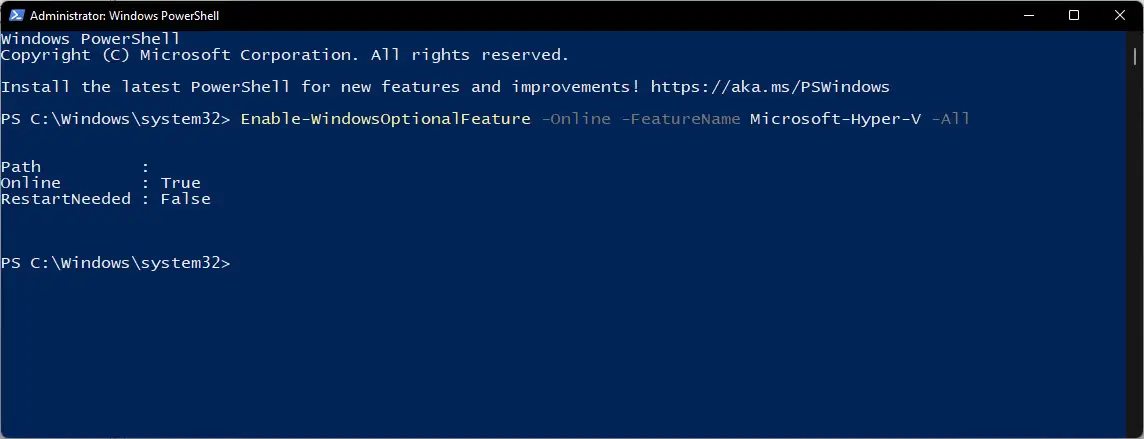 Включить Hyper V из Windows PowerShell