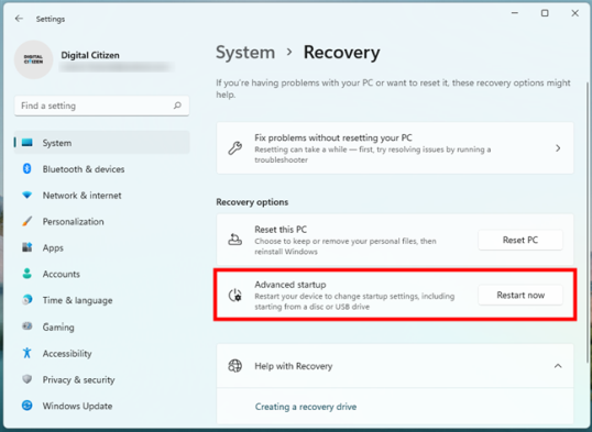 Расширенный запуск в Windows 11