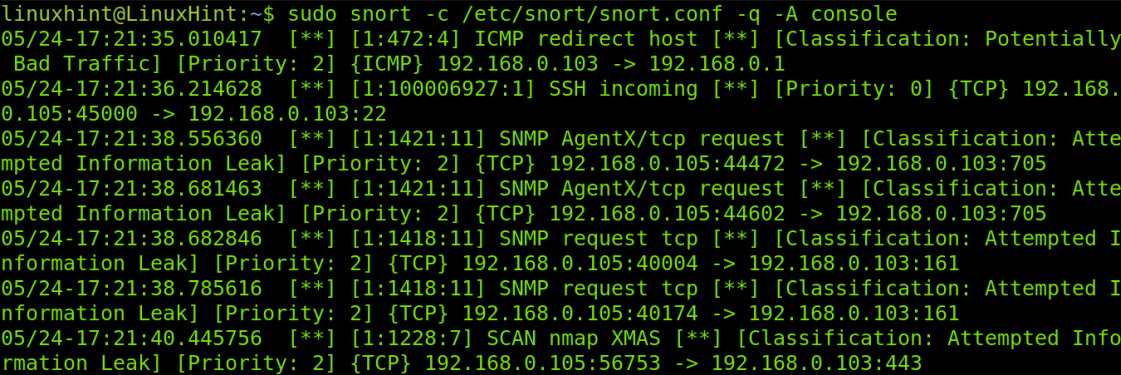 Оповещения в Snort в Linux