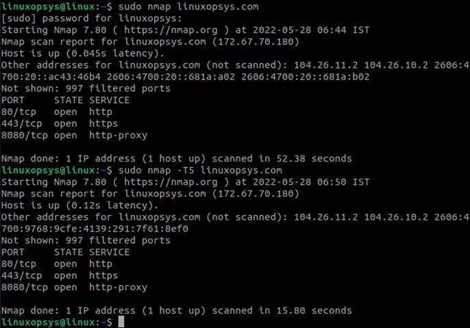 Быстрое сканирование с помощью Nmap