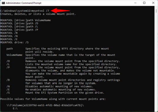 Запустите команду mountvol, чтобы увидеть скрытые разделы