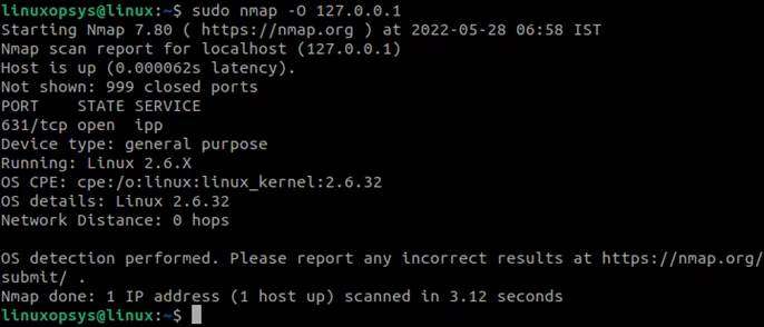 Проверка операционной системы хоста с помощью сканера Nmap