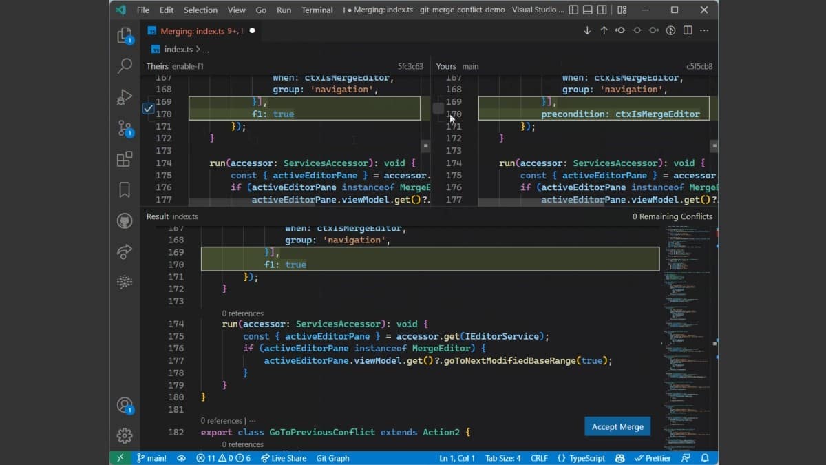 Visual Studio Code 1.69: улучшения трехстороннего редактора слияния