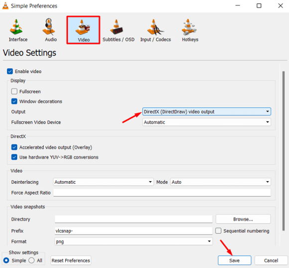 Изменить вывод VLC на DirectX