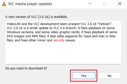 Проверить наличие обновлений - VLC не работает в Windows