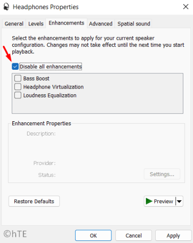 Отключить все улучшения для вашей гарнитуры