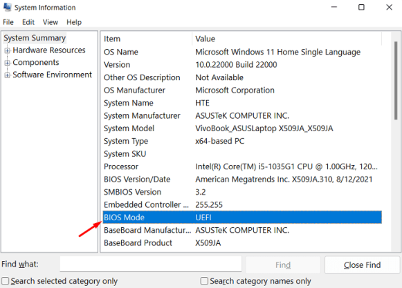 Найдите настройки прошивки в Информации о системе.