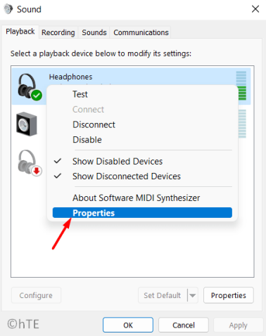 Свойства гарнитуры в разделе «Звук»