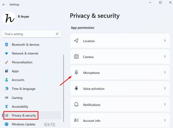 Конфиденциальность и настройки – отключение микрофона