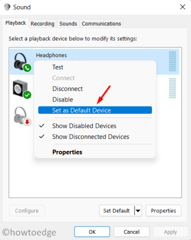 Выберите звуковое устройство по умолчанию с помощью панели управления.