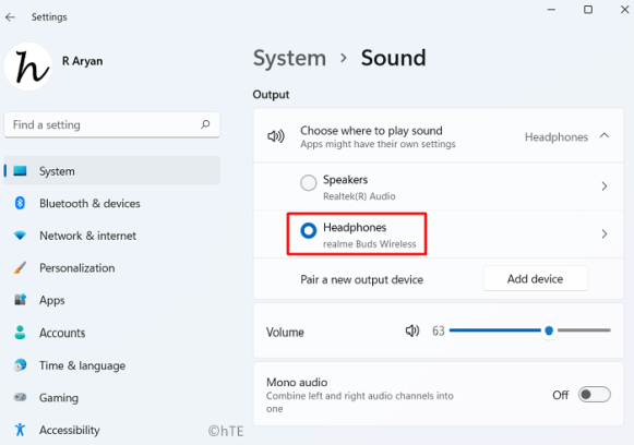 Настройте аудиоустройство по умолчанию