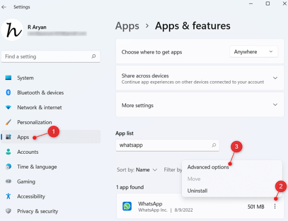Дополнительные параметры WhatsApp для рабочего стола