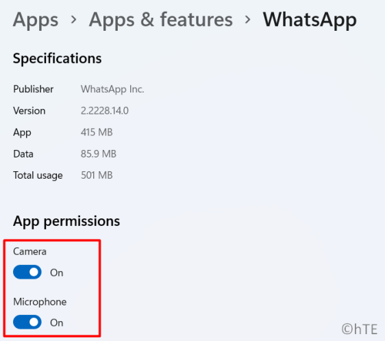 Доступ к микрофону и камере WhatsApp