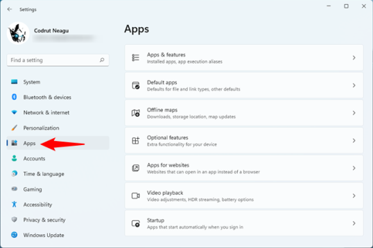Приложения в настройках Windows 11