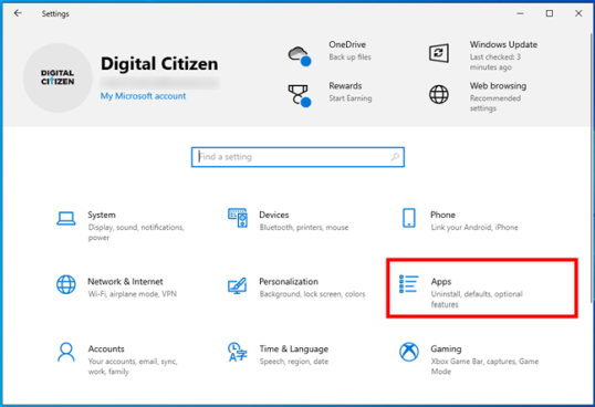Приложения в настройках Windows 10