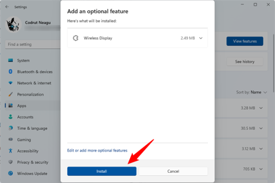 Установите выбранные дополнительные функции