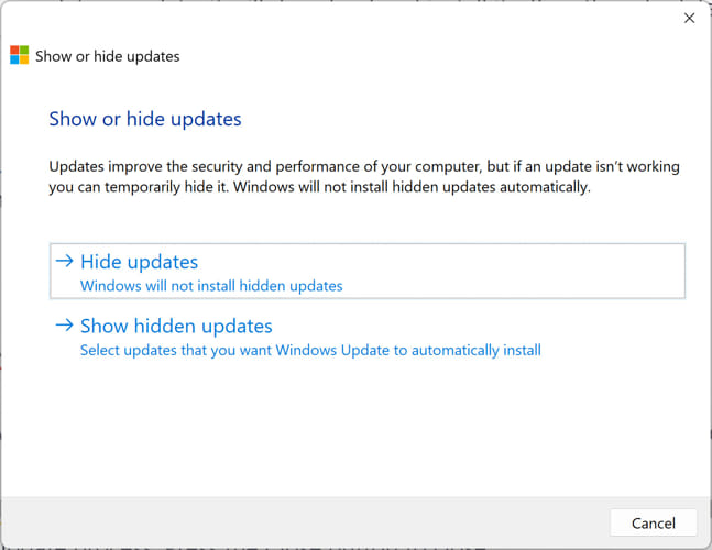 Скрыть обновления