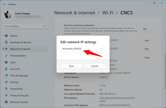 Разрешить Windows 11 автоматически получать IP-адрес через DHCP