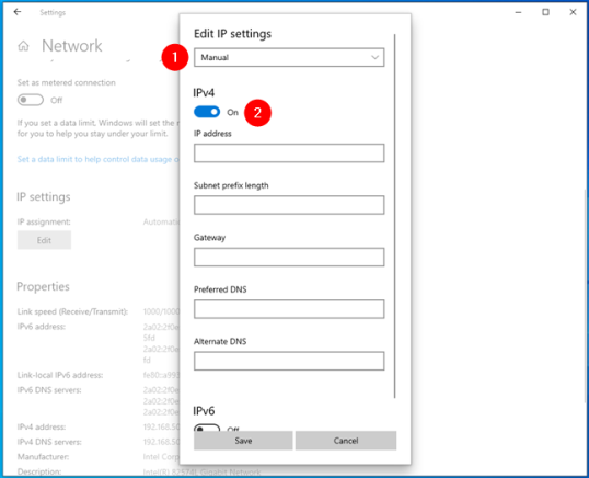 Изменить настройки IP, чтобы изменить адрес IPv4 в Windows 10