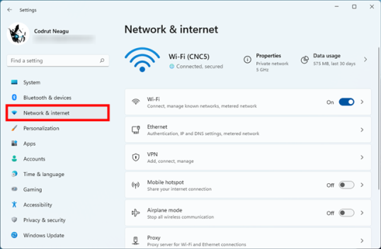Настройки сети и Интернета в Windows 11