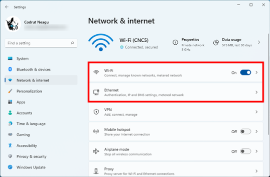 Подключение к сети Wi-Fi или Ethernet