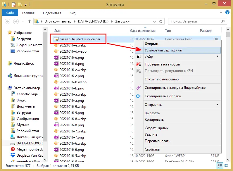 Как установить сертификаты Минцифры России в Windows