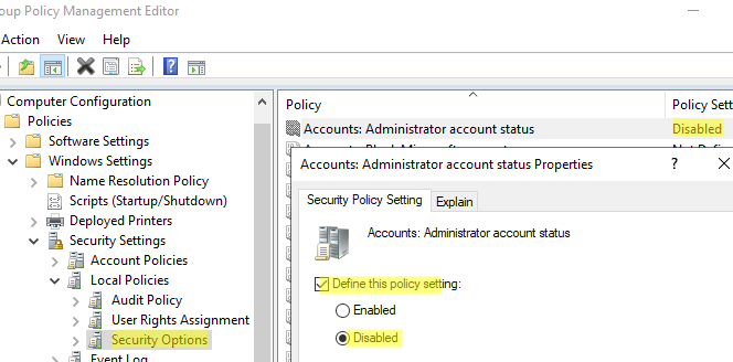 Отключить встроенного администратора windows