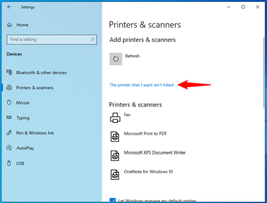 Принтер, который мне нужен, не указан в Windows 10