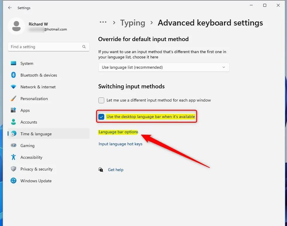 Windows 11 время и язык ввода расширенные настройки клавиатуры параметры языковой панели
