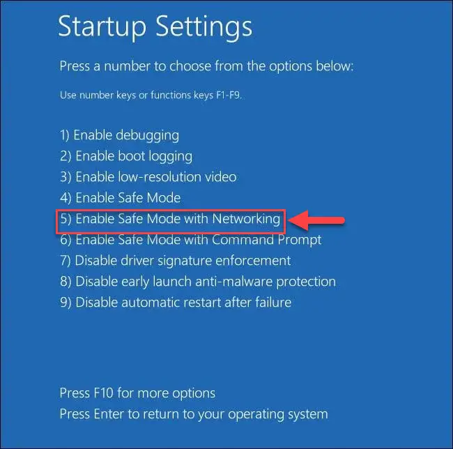 Загрузитесь в безопасном режиме с использованием сети