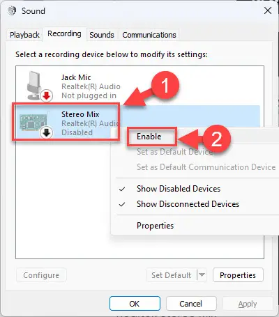 Включить стереомикс