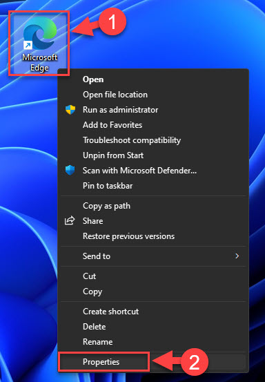 Откройте свойства LNK