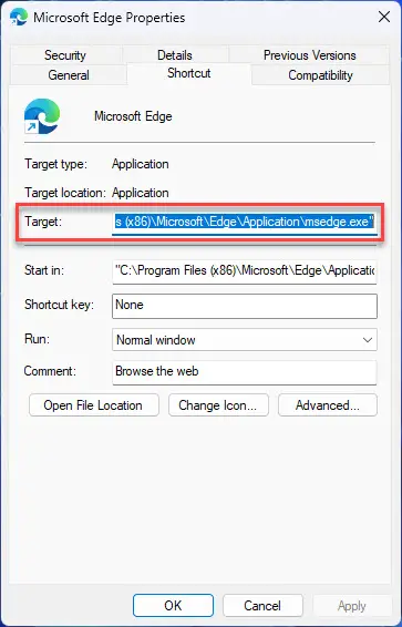 Открыть расположение целевого файла