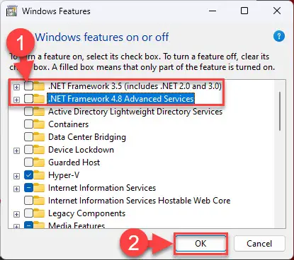 Отключить дополнительные функции NET