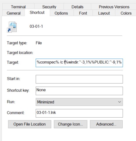 Необычно целевые детали файла LNK