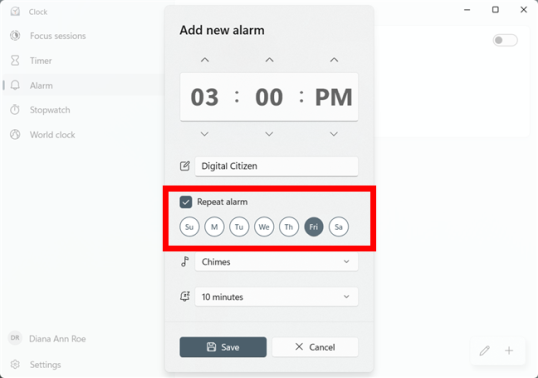 Вы можете настроить повтор будильника в любой день недели.