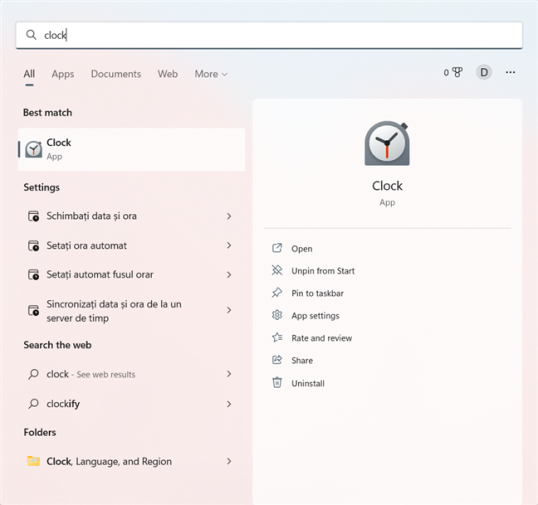 Доступ к приложению часов Windows