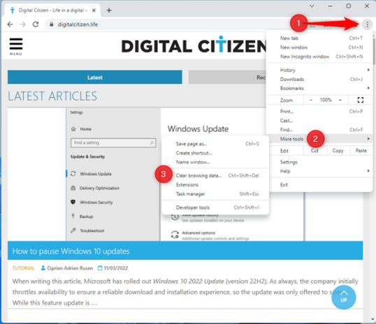 Настройка и управление Google Chrome> Дополнительные инструменты> Очистить данные просмотра