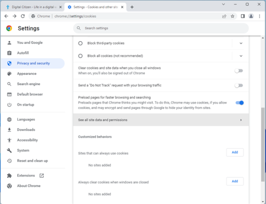 Перейти к просмотру всех данных и разрешений сайта