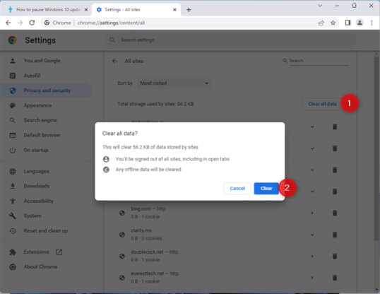 Нажмите или коснитесь «Очистить все данные», а затем «Очистить».