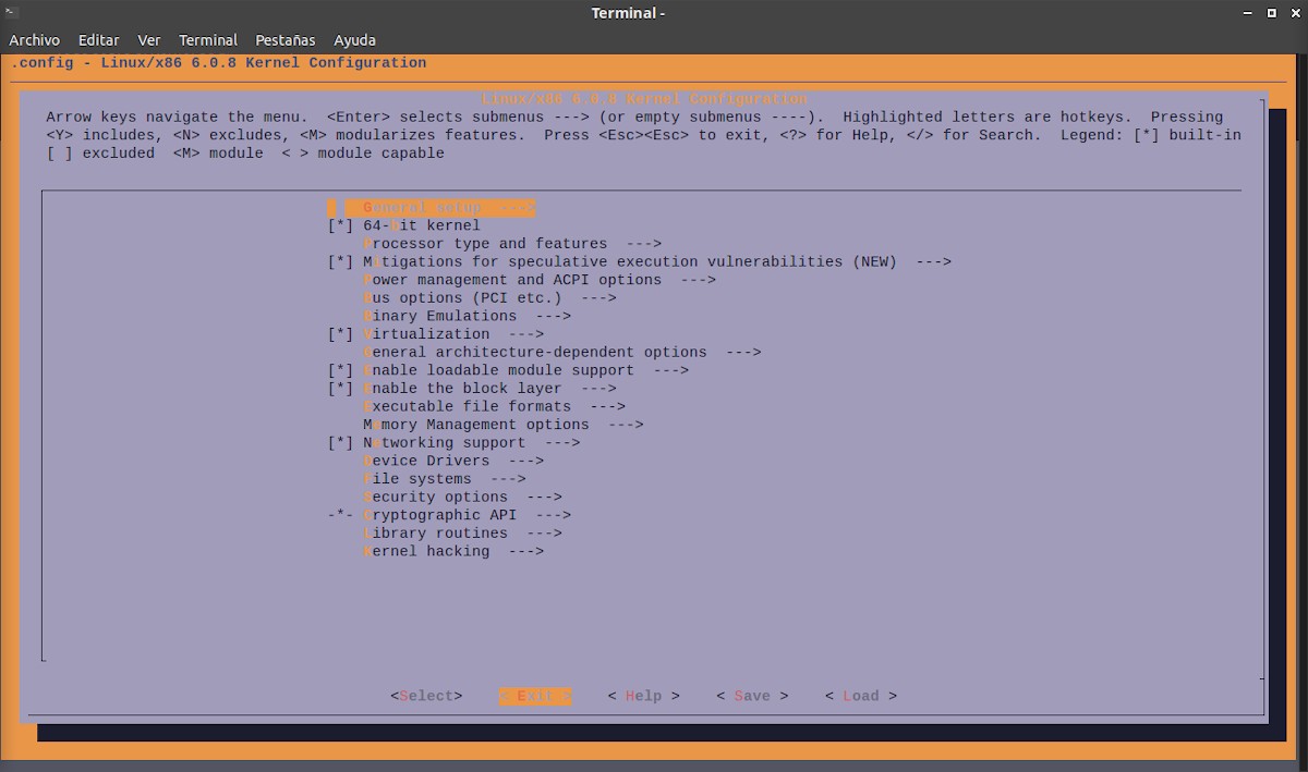 Меню конфигурации ядра
