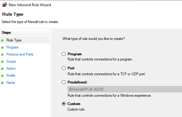 создание пользовательского правила брандмауэра для разрешения ping