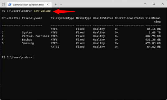 Получить список разделов с помощью PowerShell