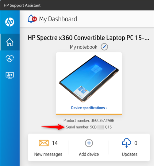 HP Support Assistant сообщит вам серийный номер