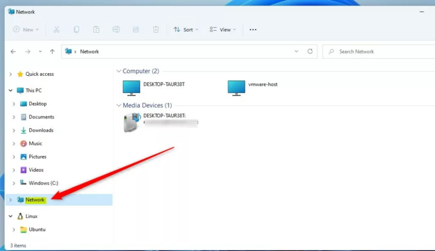 сетевая папка Windows 11 на панели навигации проводника