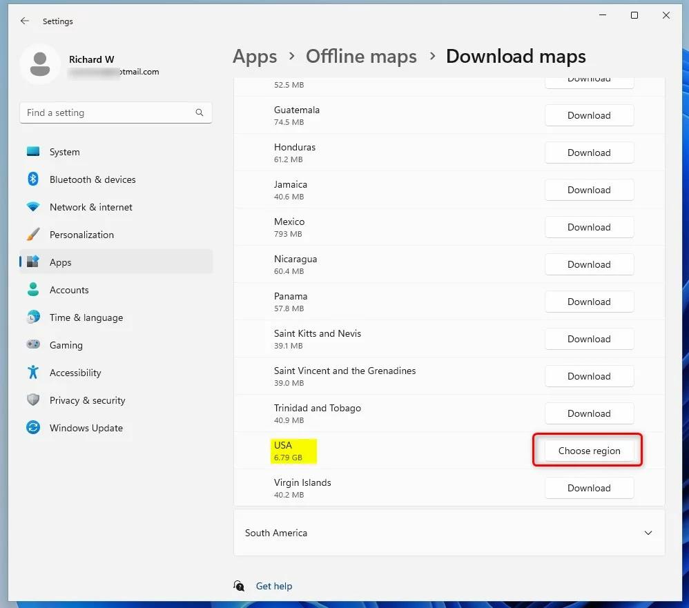 автономные карты windows 11 выбрать регион