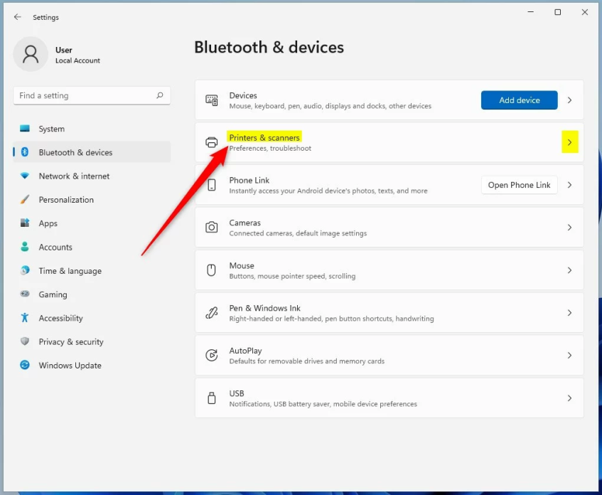 Windows 11 принтеры и плитка сканера в настройках